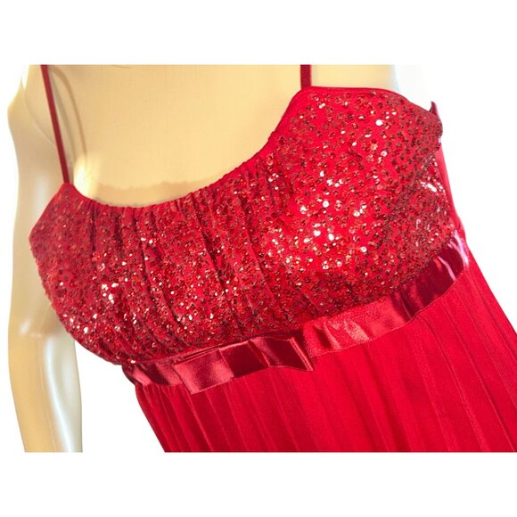 Rampage Womens Sleeveless Pleated Babydoll Top Red Sequin Medium Y2K Holiday - Picture 6 of 9